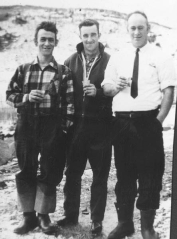 423: l-r Joseph Kerrivan, Vincent Norman, Thomas Cochrane. (1964) [courtesy of Jenny (Kerrivan) Harvie]  - Joseph son of Joseph Kerrivan &amp;amp; Elizabeth Judge; Vincent son of Peter Norman &amp;amp; Margaret  Norman; Thomas son of Michael Cochrane &amp;amp; Ellen Judge